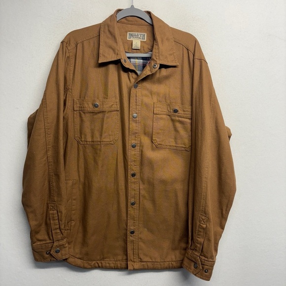 Duluth Trading Co. Fire Hose Flannel Lined Tan Brown Cotton Jacket M Mens 92322 - Picture 1 of 6